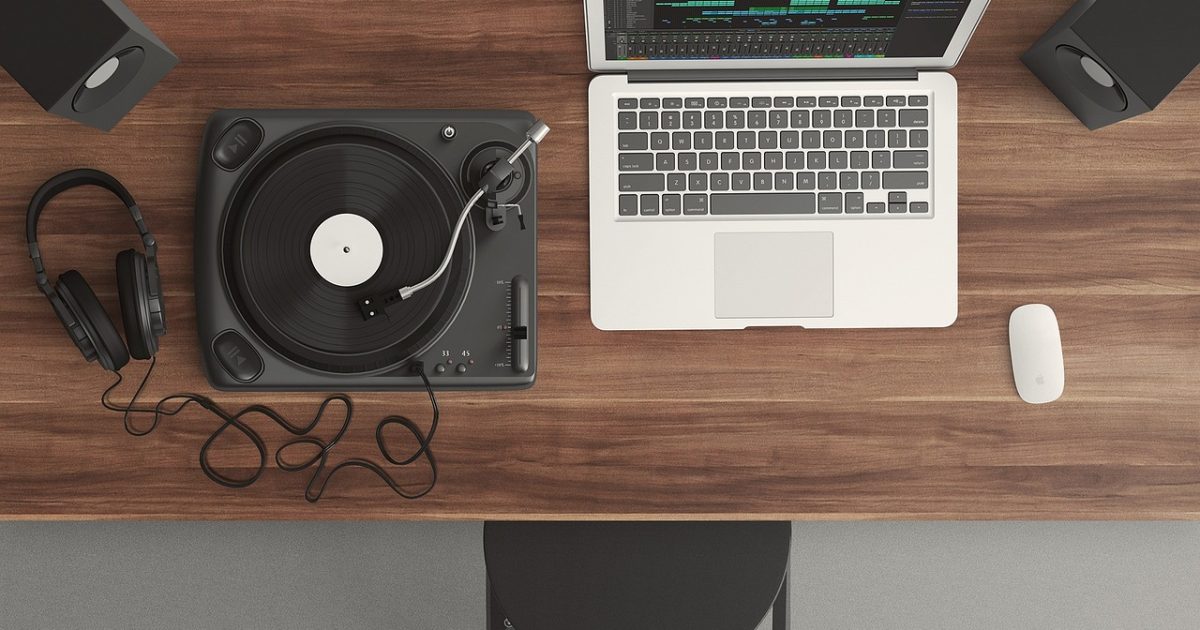 Turntable,  computer,  workspace,  workstation,  flat lay,  laptop,  top view,  audio,  equipment,  music,  record,  notebook,  table,  mockup,  computer,  music,  music,  music,  music,  music