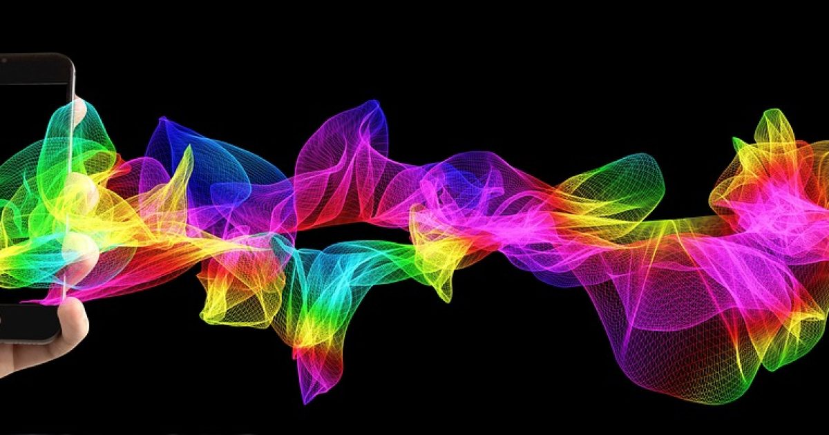 Mobile phone, smartphone, hand, particles, waves, colorful, lines, pattern, abstract, design, interference, lights, banner, communication, mobile phone, smartphone, abstract, abstract, design, banner, banner, banner, banner, banner, communication