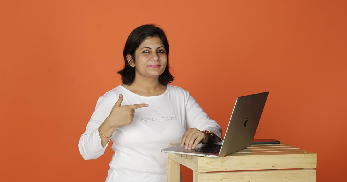 Woman, business, laptop, office, thought, working, idea, website, professional