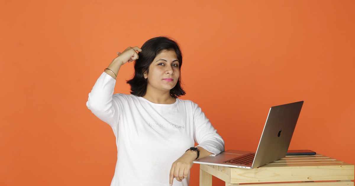 Woman, business, laptop, office, thought, working, idea, website, professional